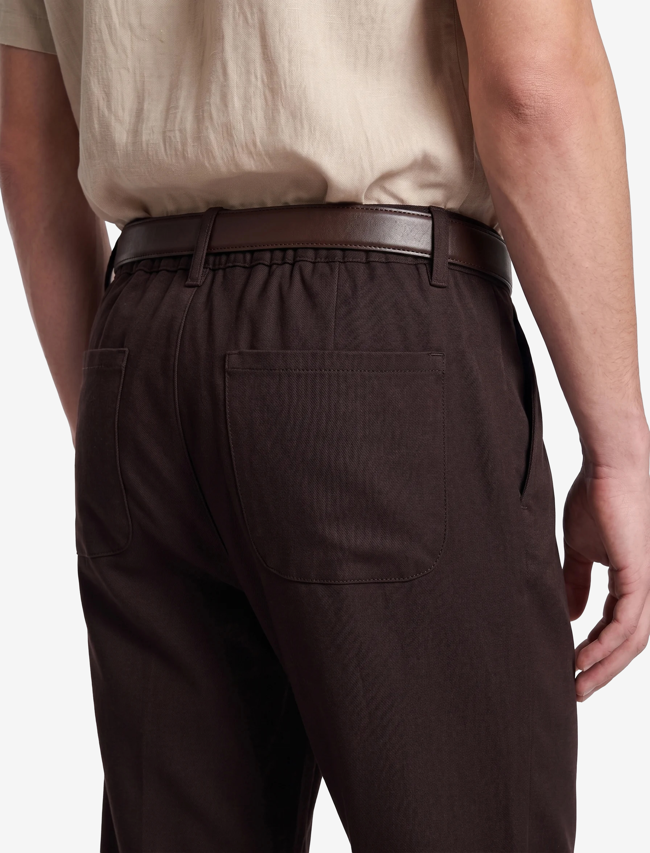   Beli Lastikli Düğmeli Viskon Karışımlı Cepli Kumaş Pantolon