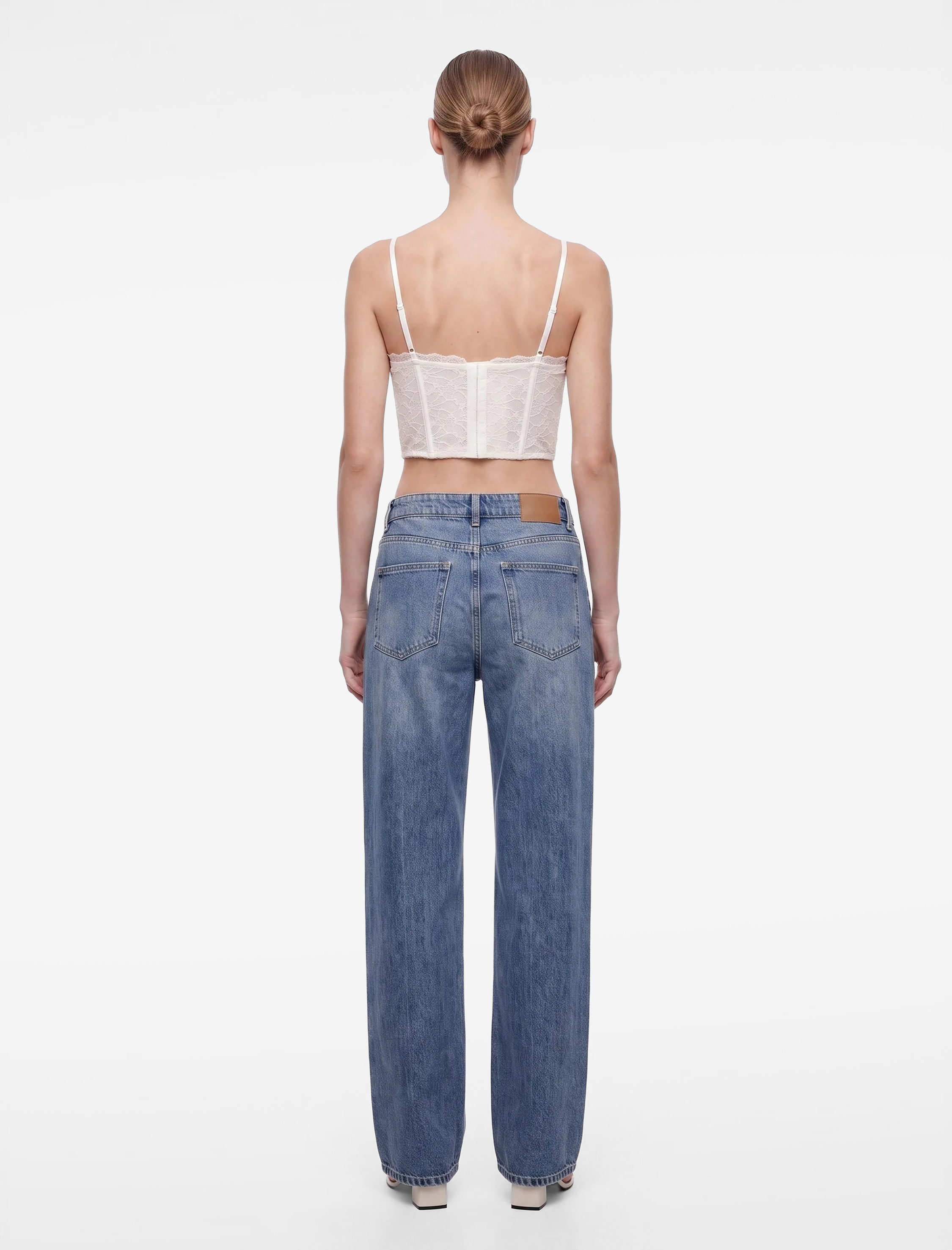   Slim Fit İp Askılı Crop Dantel Korse Bluz