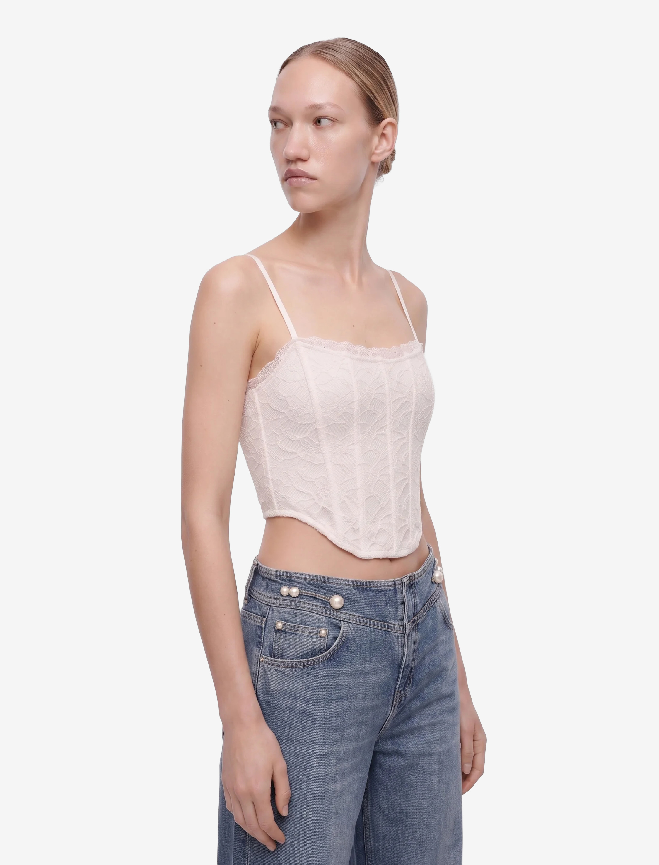   Slim Fit İp Askılı Crop Dantel Korse Bluz