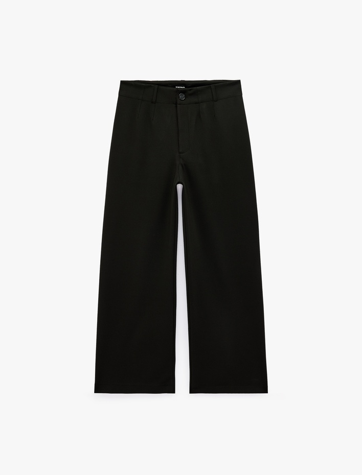  Normal Bel Yan Cepli Düğmeli Straight Fit Kumaş Pantolon