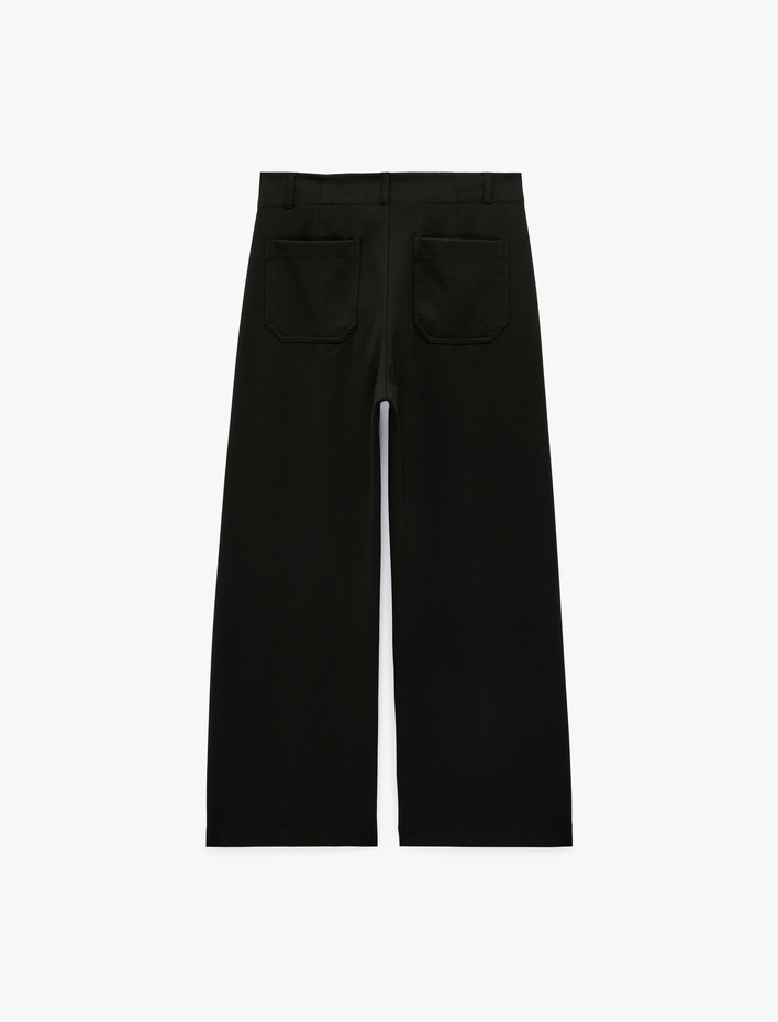  Normal Bel Yan Cepli Düğmeli Straight Fit Kumaş Pantolon