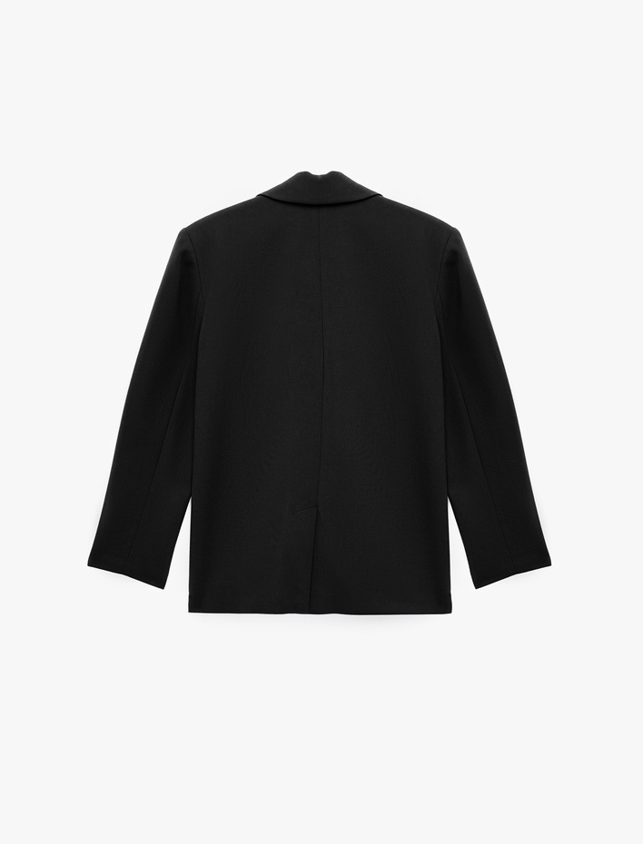  Uzun Kollu Cepli Viskon Karışımlı Düğmeli Oversize Kruvaze Yaka Blazer Ceket