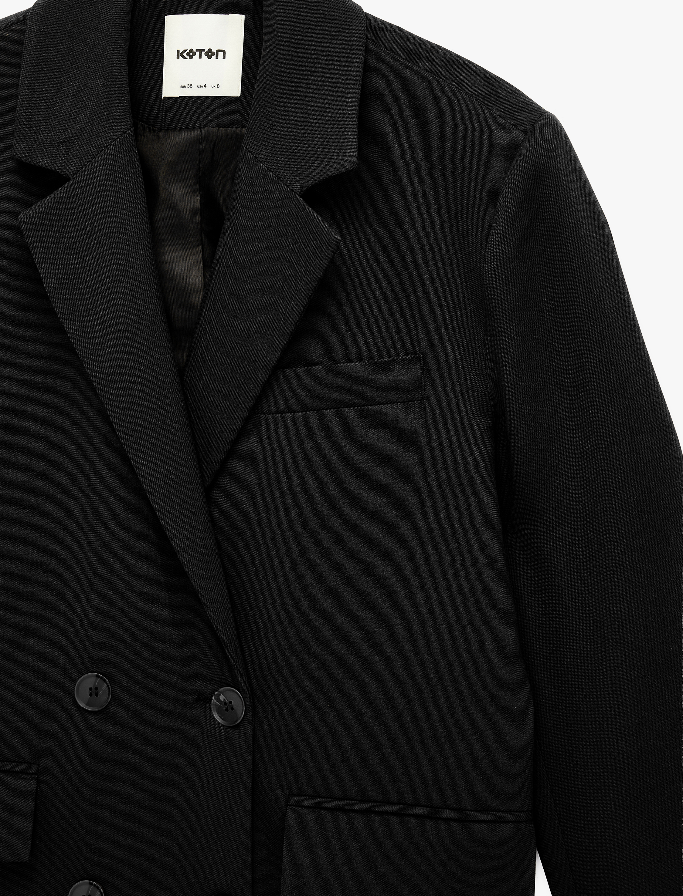   Uzun Kollu Cepli Viskon Karışımlı Düğmeli Oversize Kruvaze Yaka Blazer Ceket