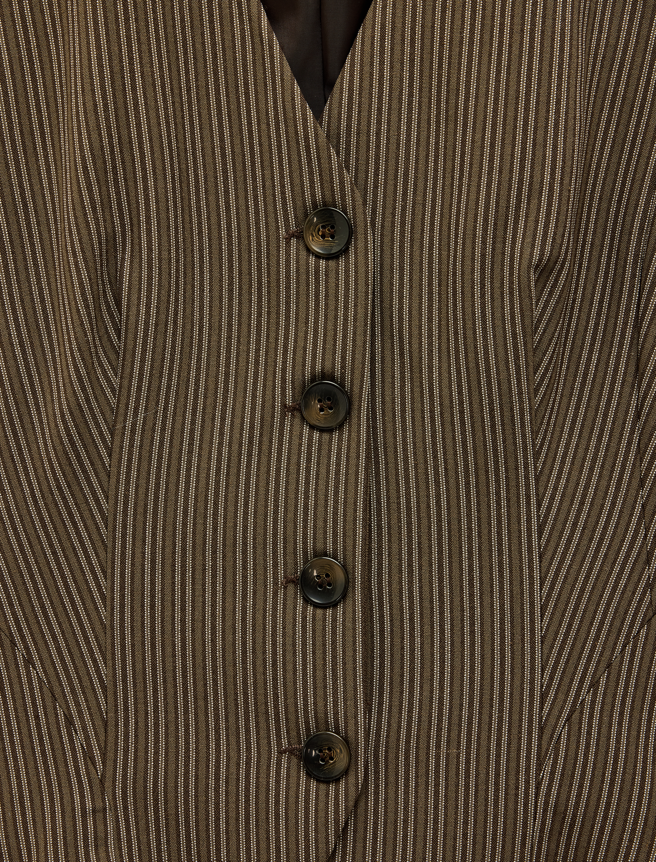   Slim Fit V Yaka Düğmeli Çizgili Blazer Yelek