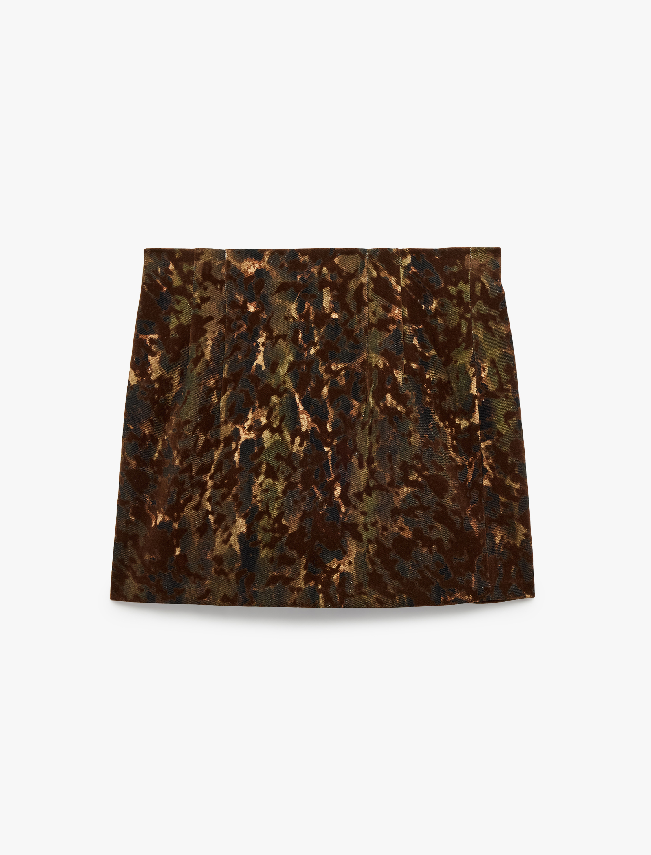   Pamuklu A Kesim Gabardin Kamuflaj Desenli Mini Etek