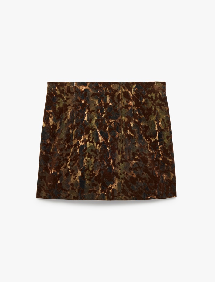  Pamuklu A Kesim Gabardin Kamuflaj Desenli Mini Etek