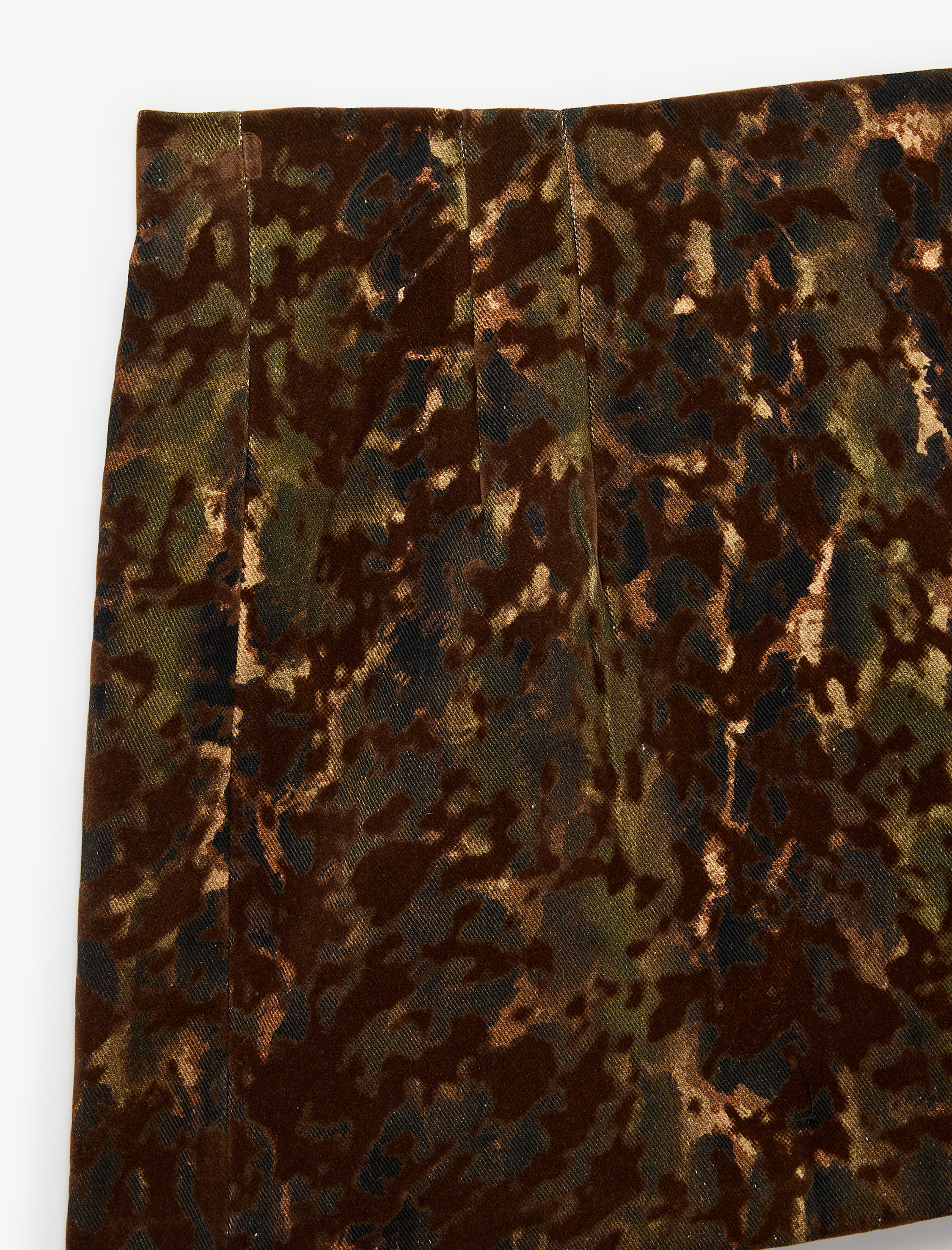   Pamuklu A Kesim Gabardin Kamuflaj Desenli Mini Etek