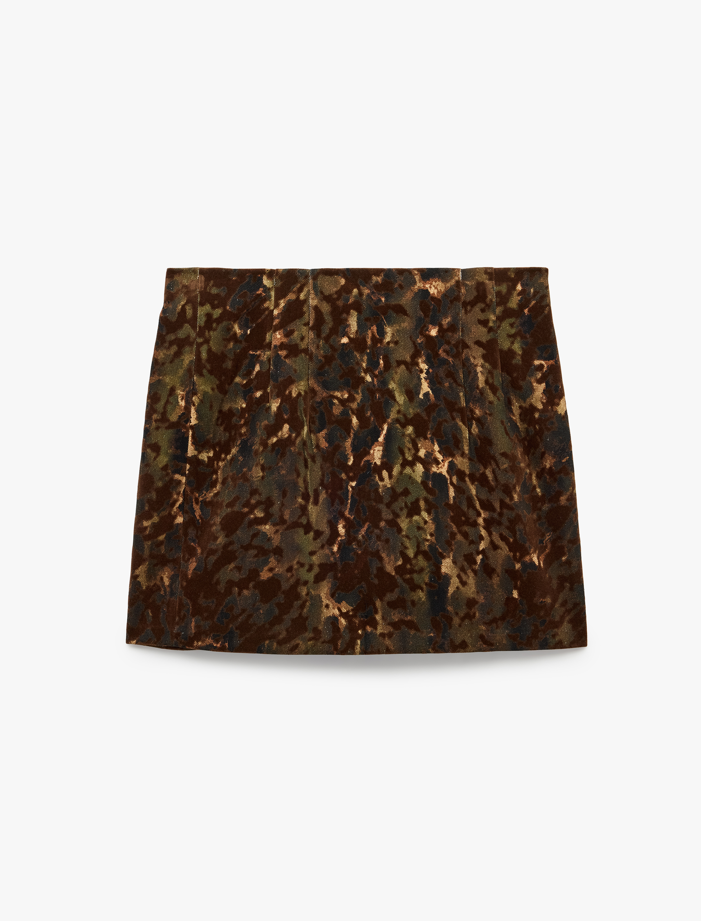   Pamuklu A Kesim Gabardin Kamuflaj Desenli Mini Etek