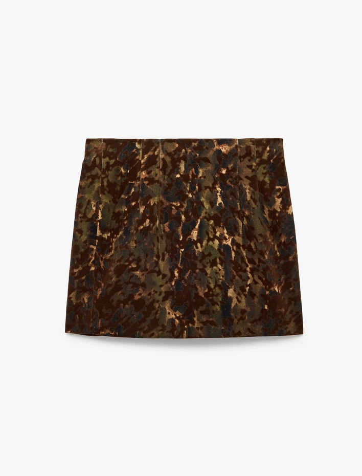  Pamuklu A Kesim Gabardin Kamuflaj Desenli Mini Etek