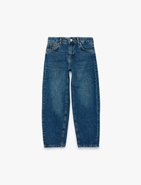 Rahat Kesim Cep Detaylı Pamuklu Barrel Denim Pantolon