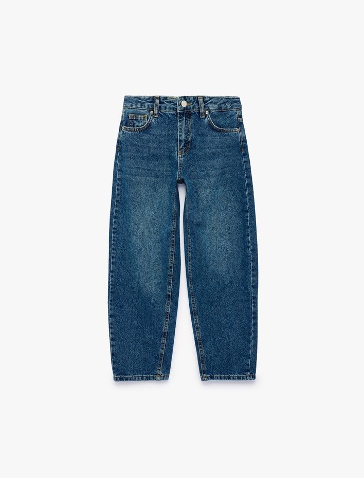 Erkek Çocuk Rahat Kesim Cep Detaylı Pamuklu Barrel Denim Pantolon