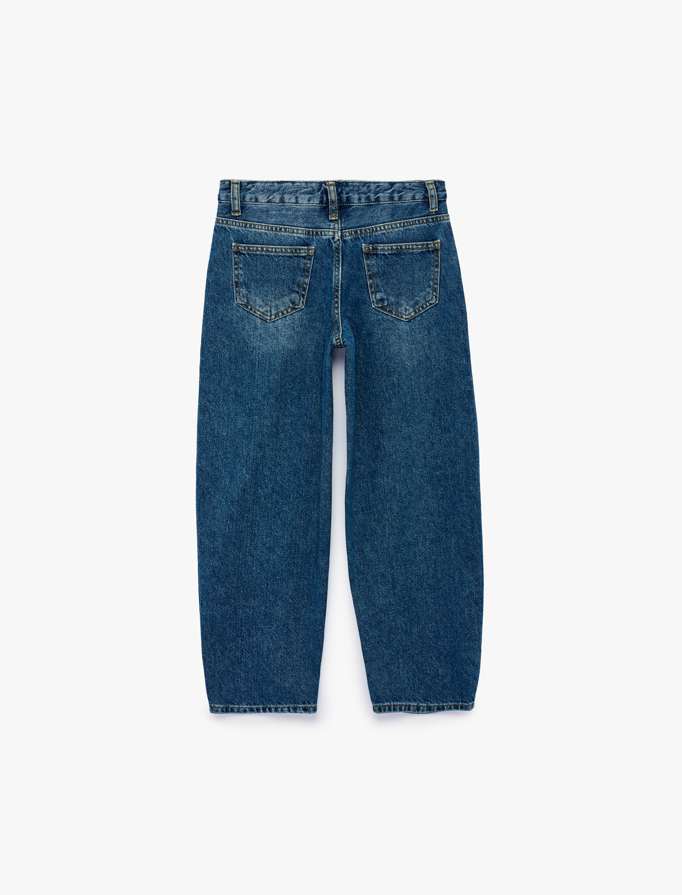  Erkek Çocuk Rahat Kesim Cep Detaylı Pamuklu Barrel Denim Pantolon