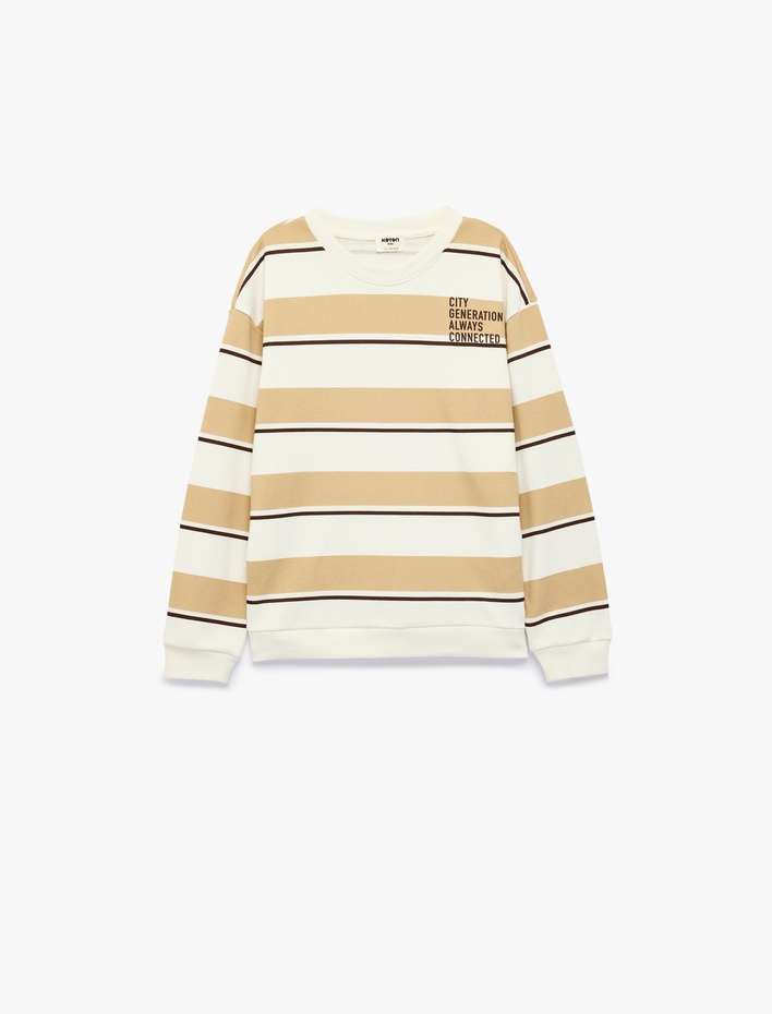 Erkek Çocuk Regular Fit Bisiklet Yaka Uzun Kollu Çizgili Baskılı Sweatshirt