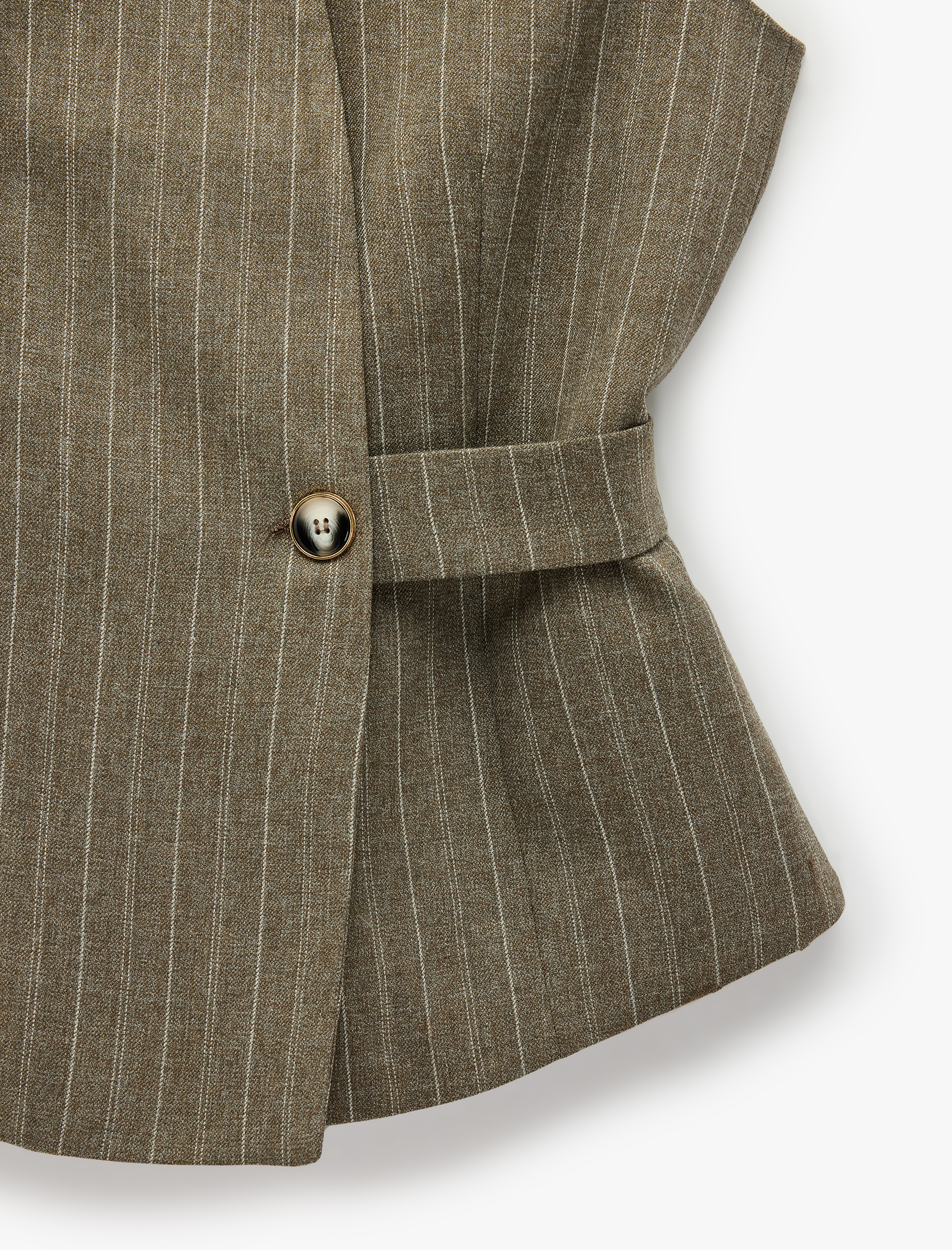   Slim Fit Düğmeli Kemer Detaylı Kruvaze Yaka Kolsuz Çizgili Yelek