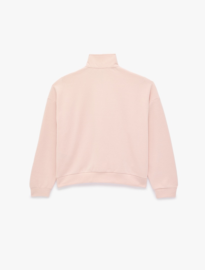  Rahat Kalıp Uzun Kollu Yarım Fermuarlı Baskılı Sweatshirt