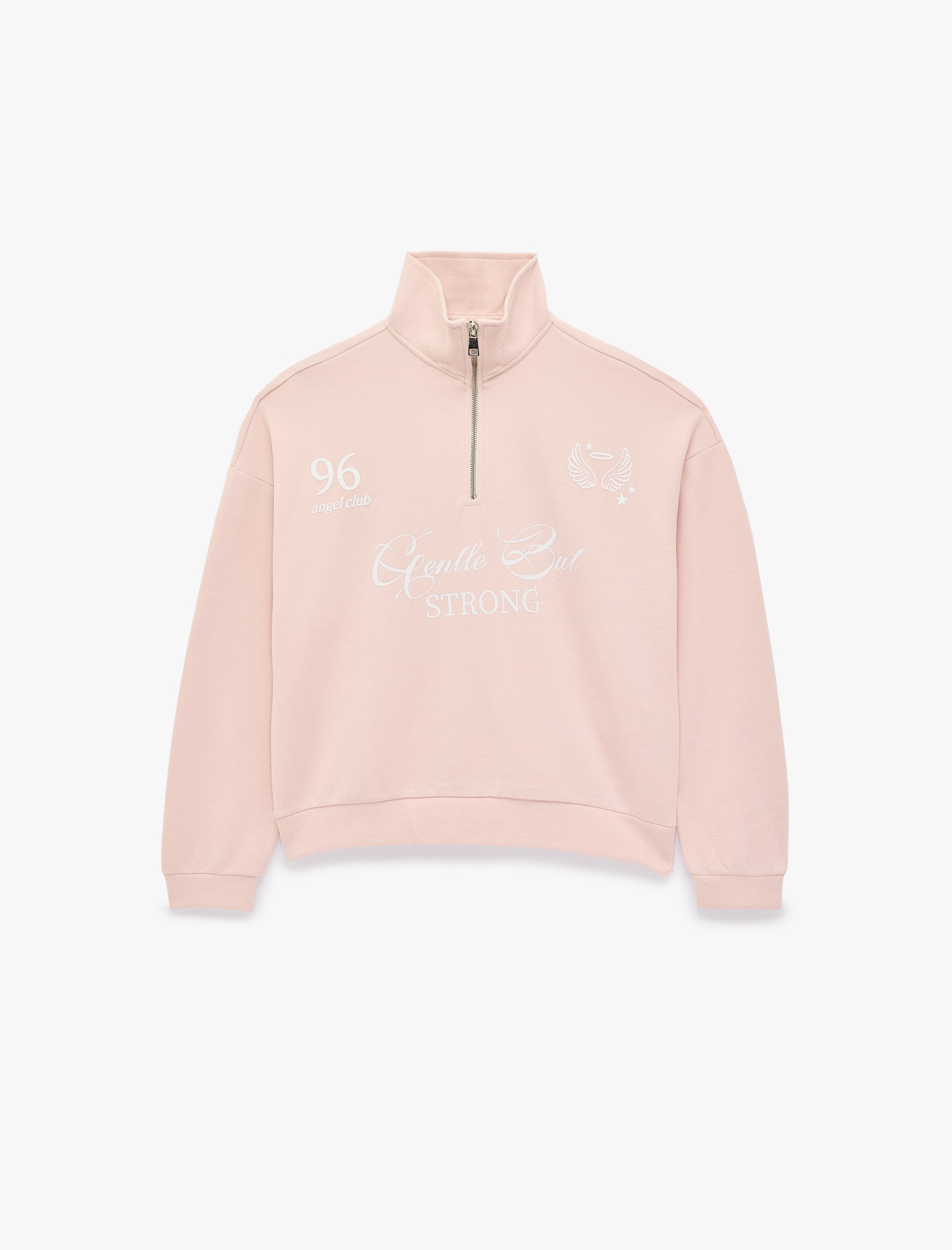   Rahat Kalıp Uzun Kollu Yarım Fermuarlı Baskılı Sweatshirt