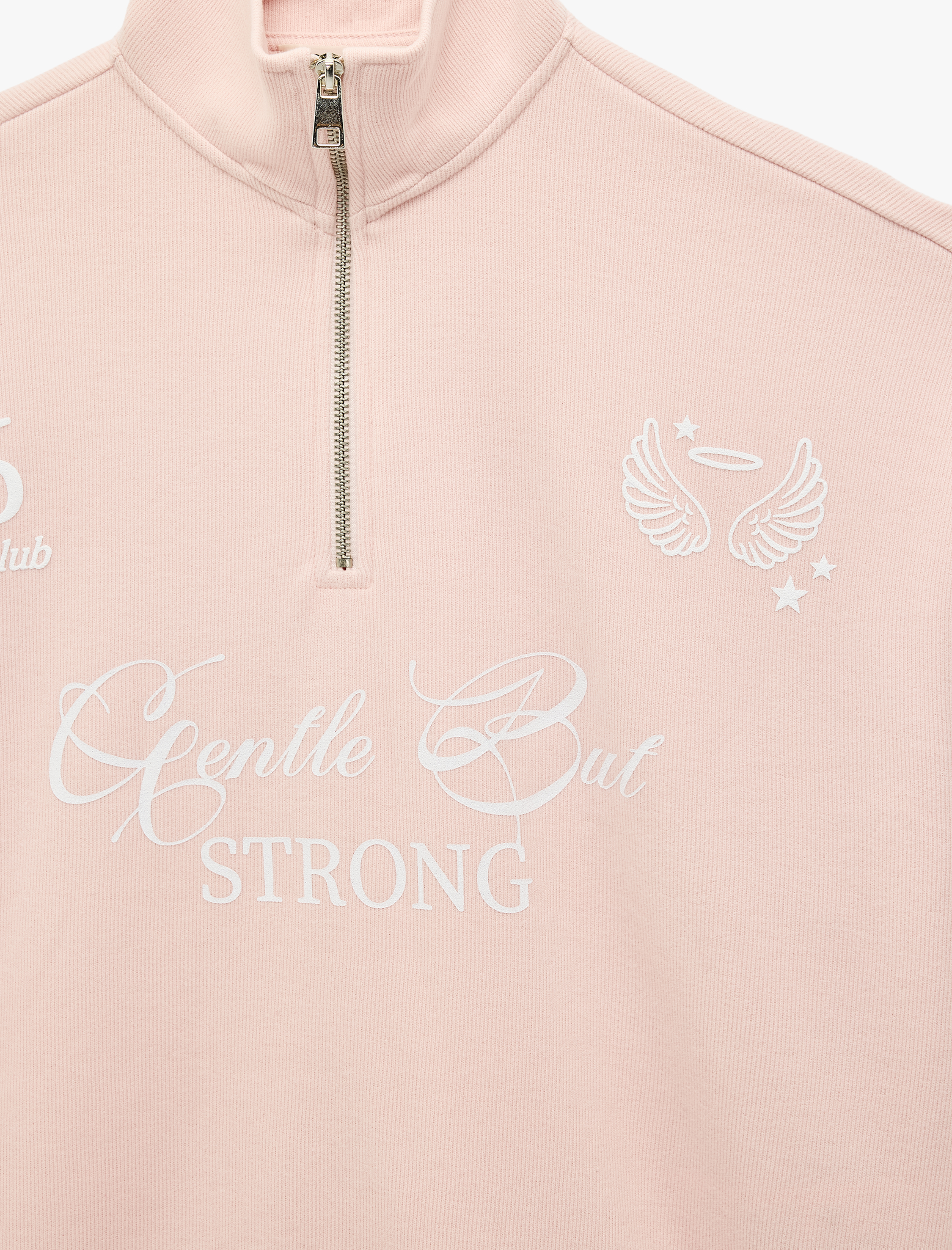   Rahat Kalıp Uzun Kollu Yarım Fermuarlı Baskılı Sweatshirt
