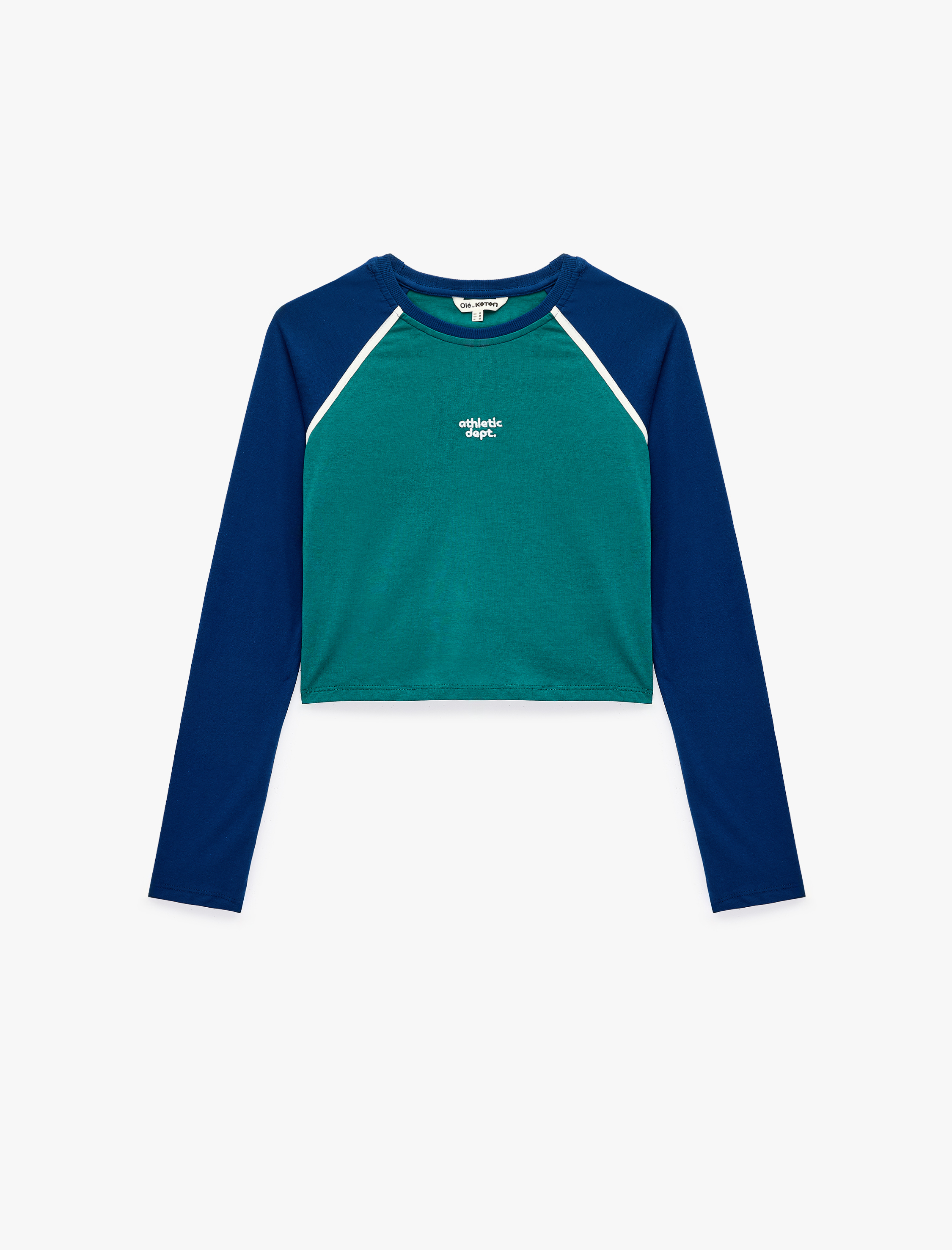   Biyeli Slim Fit Pamuklu Bisiklet Yaka Uzun Reglan Kollu Baskılı Tişört