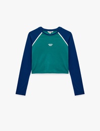 Biyeli Slim Fit Pamuklu Bisiklet Yaka Uzun Reglan Kollu Baskılı Tişört
