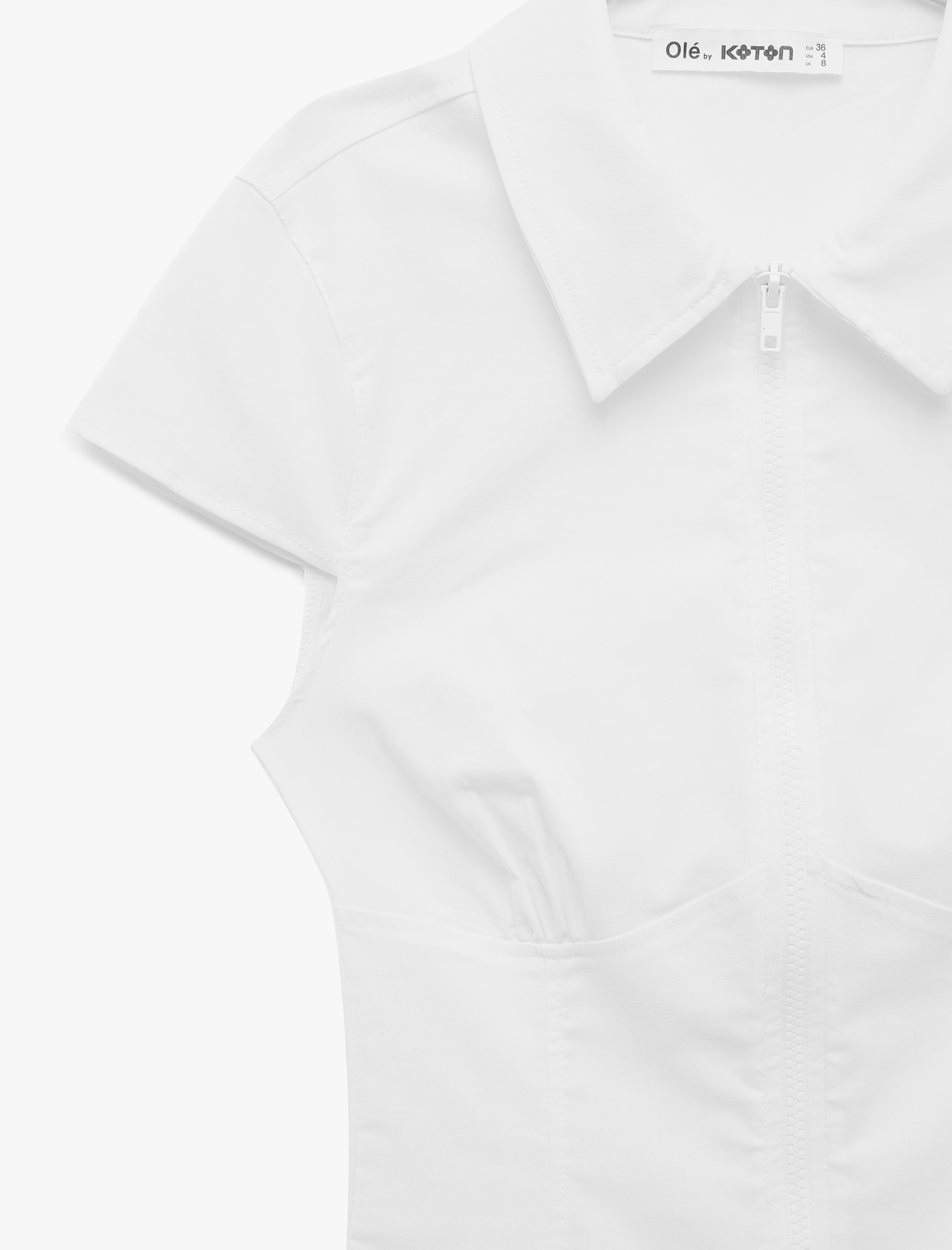   Kısa Kollu Klasik Yaka Fermuarlı Slim Fit Crop Korse Bluz
