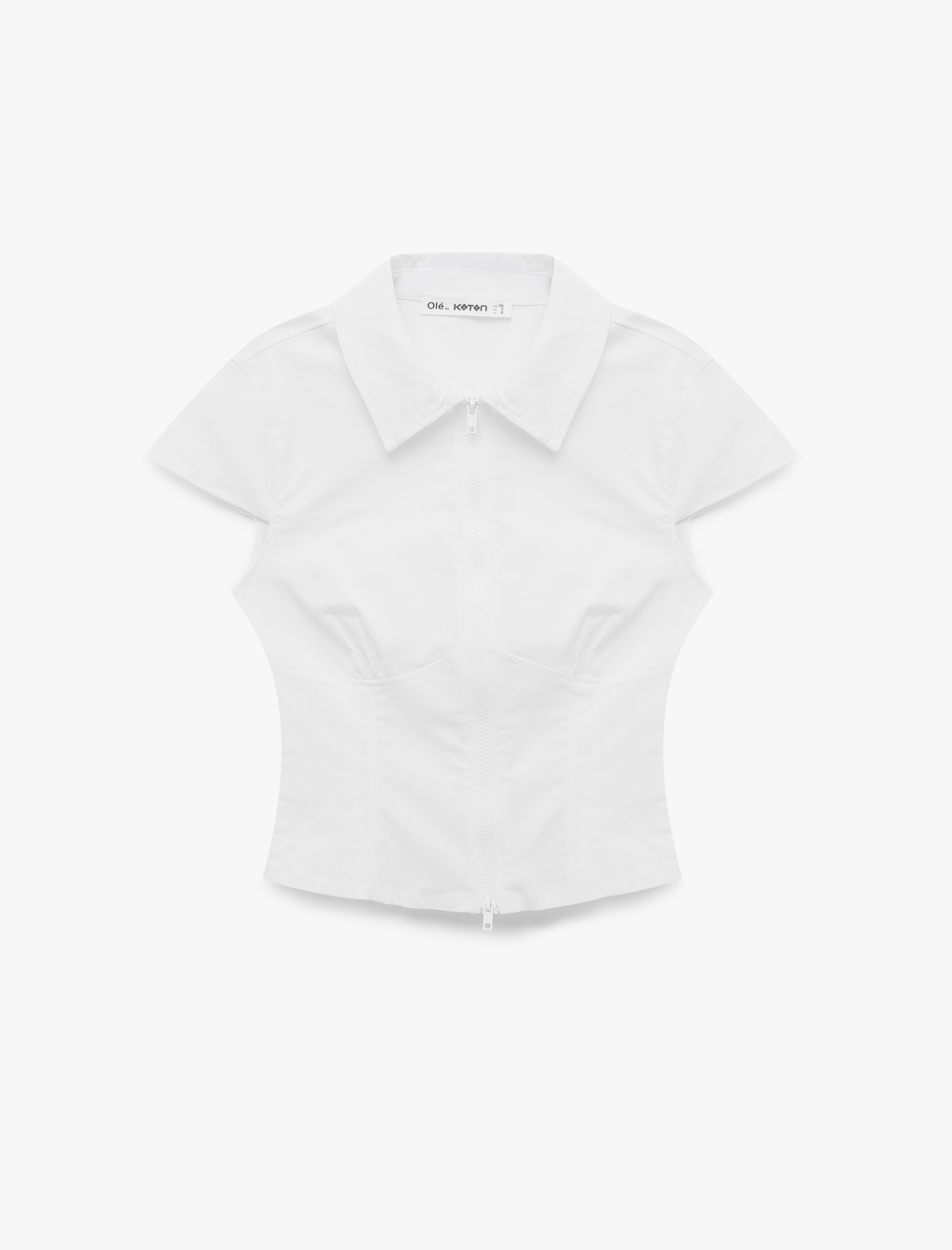   Kısa Kollu Klasik Yaka Fermuarlı Slim Fit Crop Korse Bluz