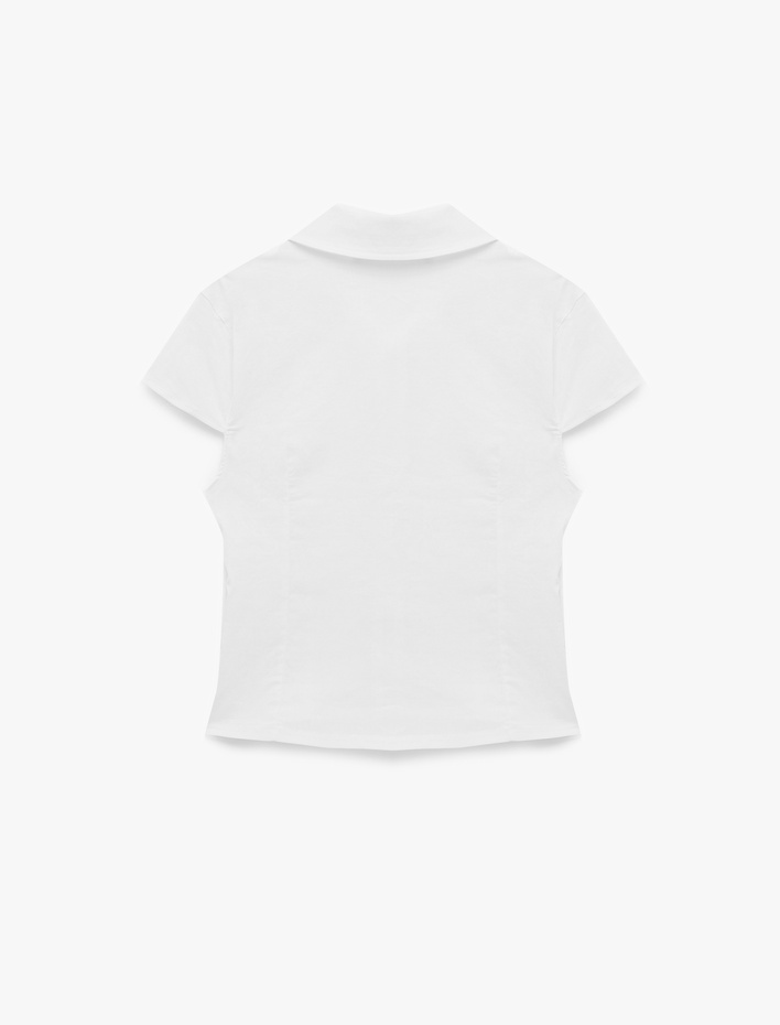  Kısa Kollu Klasik Yaka Fermuarlı Slim Fit Crop Korse Bluz