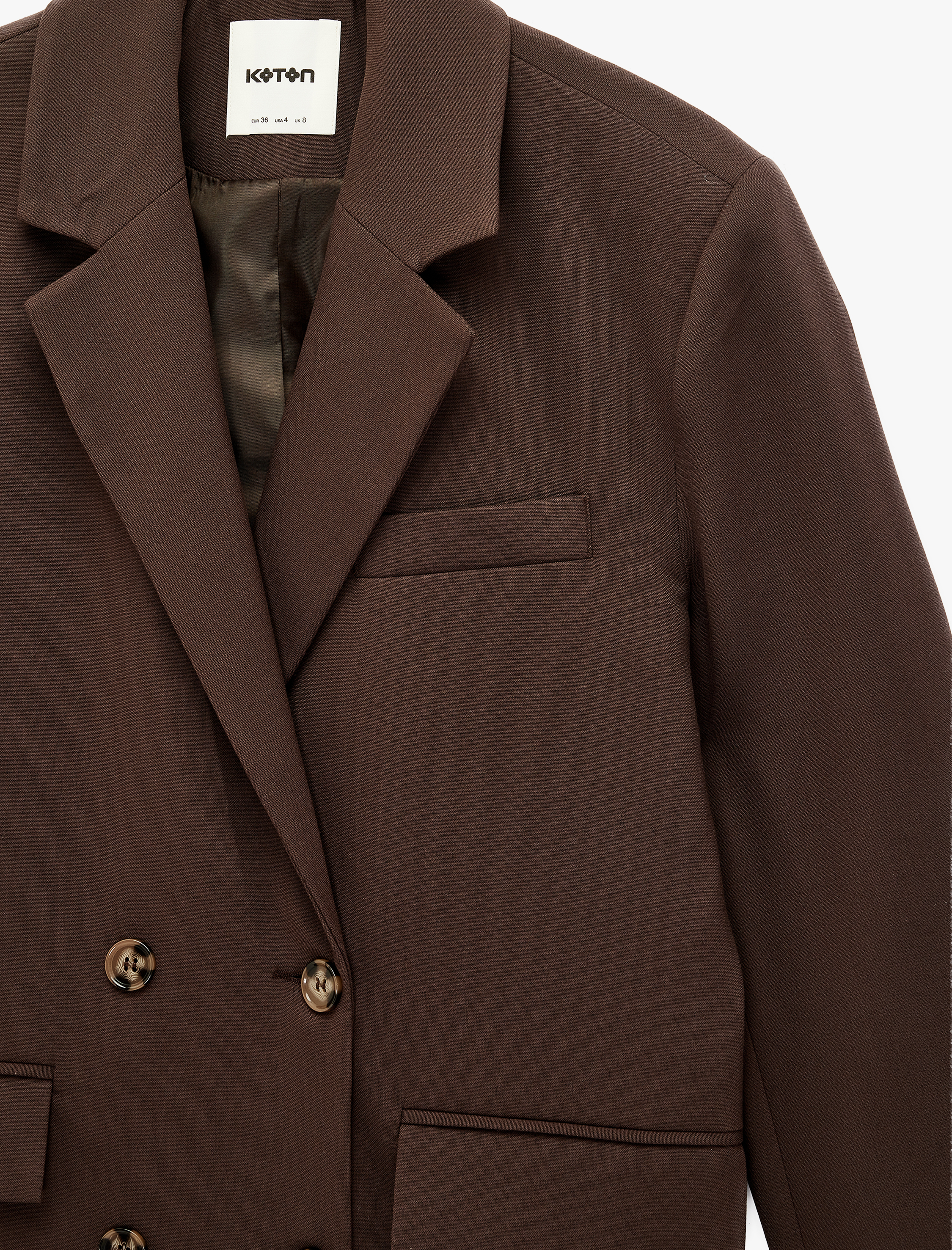   Uzun Kollu Cepli Viskon Karışımlı Düğmeli Oversize Kruvaze Yaka Blazer Ceket