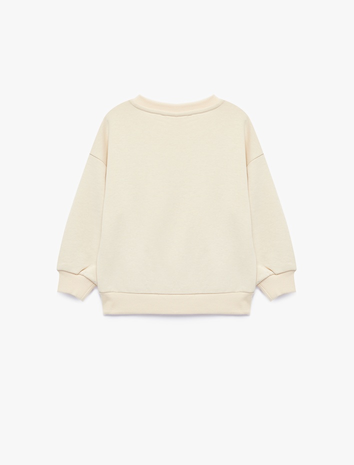 Kız Bebek Uzun Kollu Üç İplik Bisiklet Yaka Ayıcık Baskılı Sweatshirt