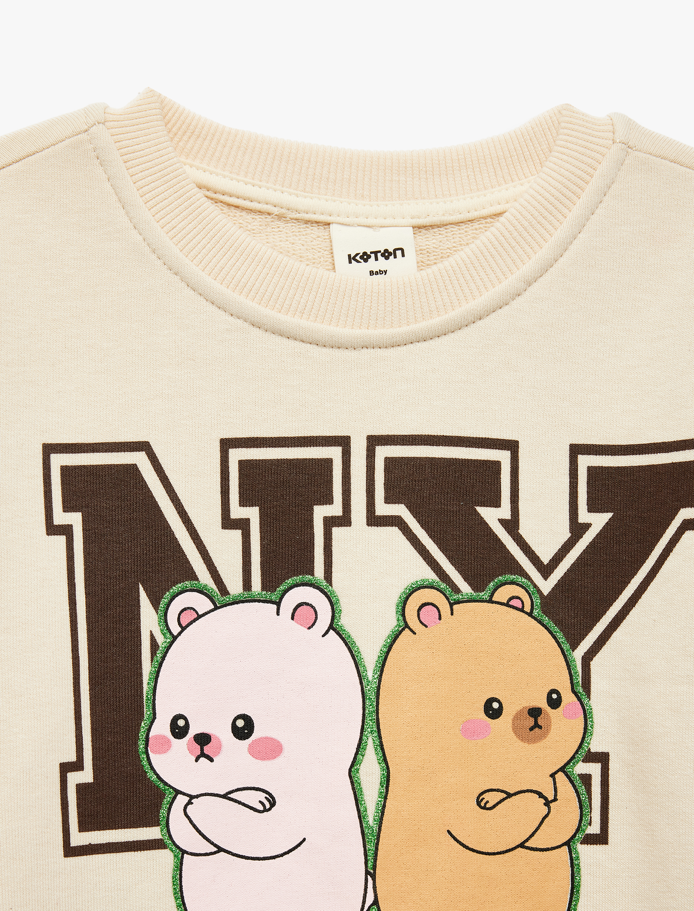  Kız Bebek Uzun Kollu Üç İplik Bisiklet Yaka Ayıcık Baskılı Sweatshirt