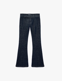 Kemer Detaylı Normal Bel Dar Kesim Pamuklu İspanyol Paça Denim Pantolon - Flare Jeans