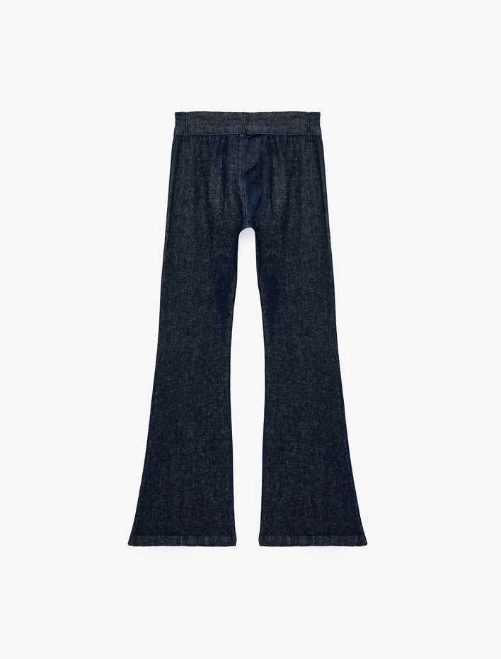  Kemer Detaylı Normal Bel Dar Kesim Pamuklu İspanyol Paça Denim Pantolon - Flare Jeans
