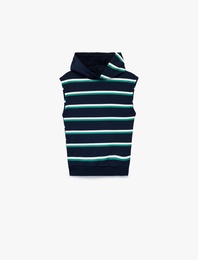 Üç İplik Baskılı Oversize Kapşonlu Kolsuz Sweatshirt