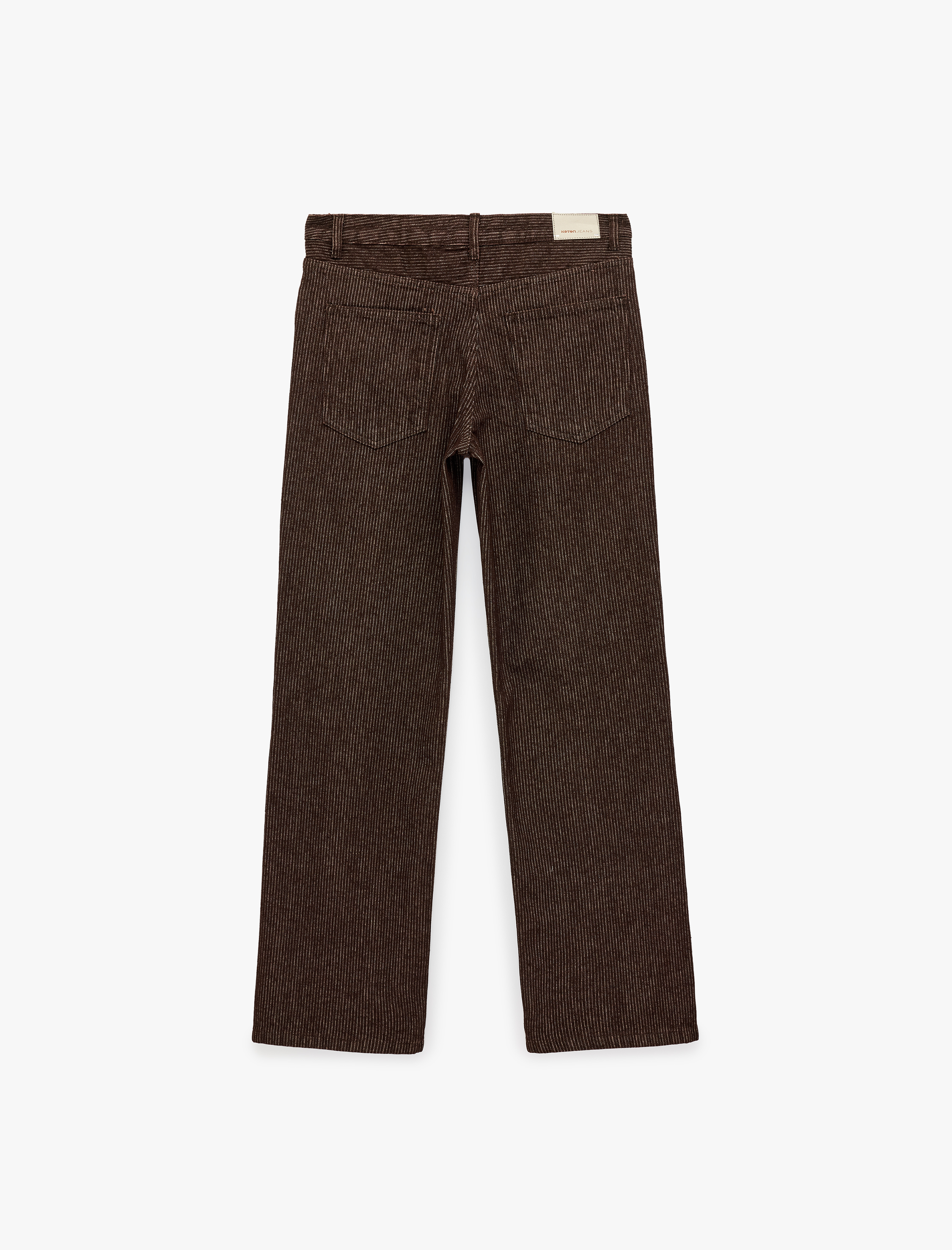   Pamuklu Düşük Bel Beş Cepli Uzun Düz Paça Çizgili Pantolon - Straight Fit Jean