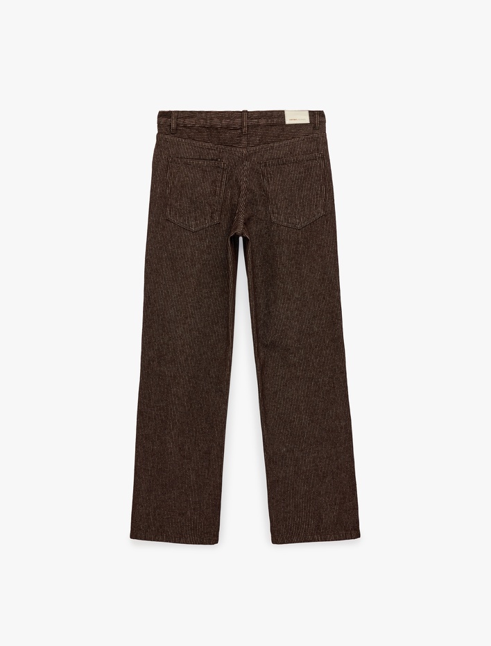  Pamuklu Düşük Bel Beş Cepli Uzun Düz Paça Çizgili Pantolon - Straight Fit Jean