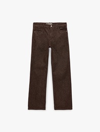 Pamuklu Düşük Bel Beş Cepli Uzun Düz Paça Çizgili Pantolon - Straight Fit Jean