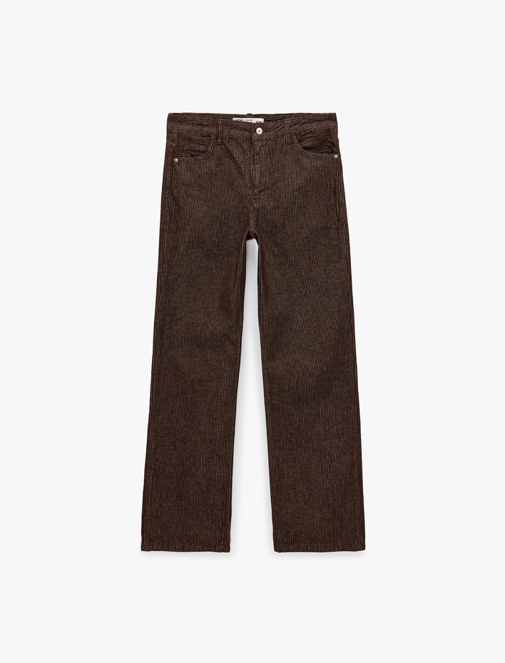  Pamuklu Düşük Bel Beş Cepli Uzun Düz Paça Çizgili Pantolon - Straight Fit Jean
