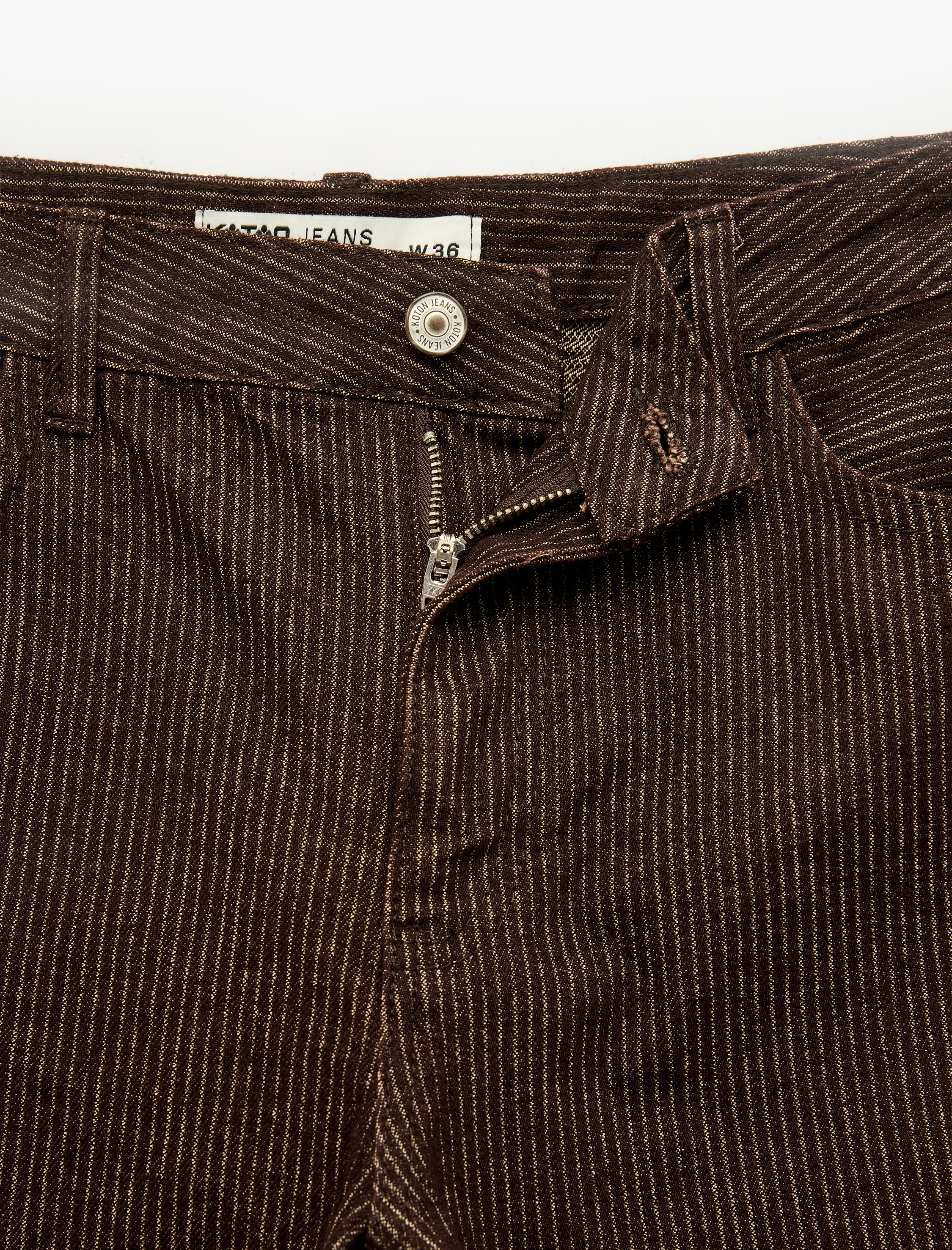   Pamuklu Düşük Bel Beş Cepli Uzun Düz Paça Çizgili Pantolon - Straight Fit Jean