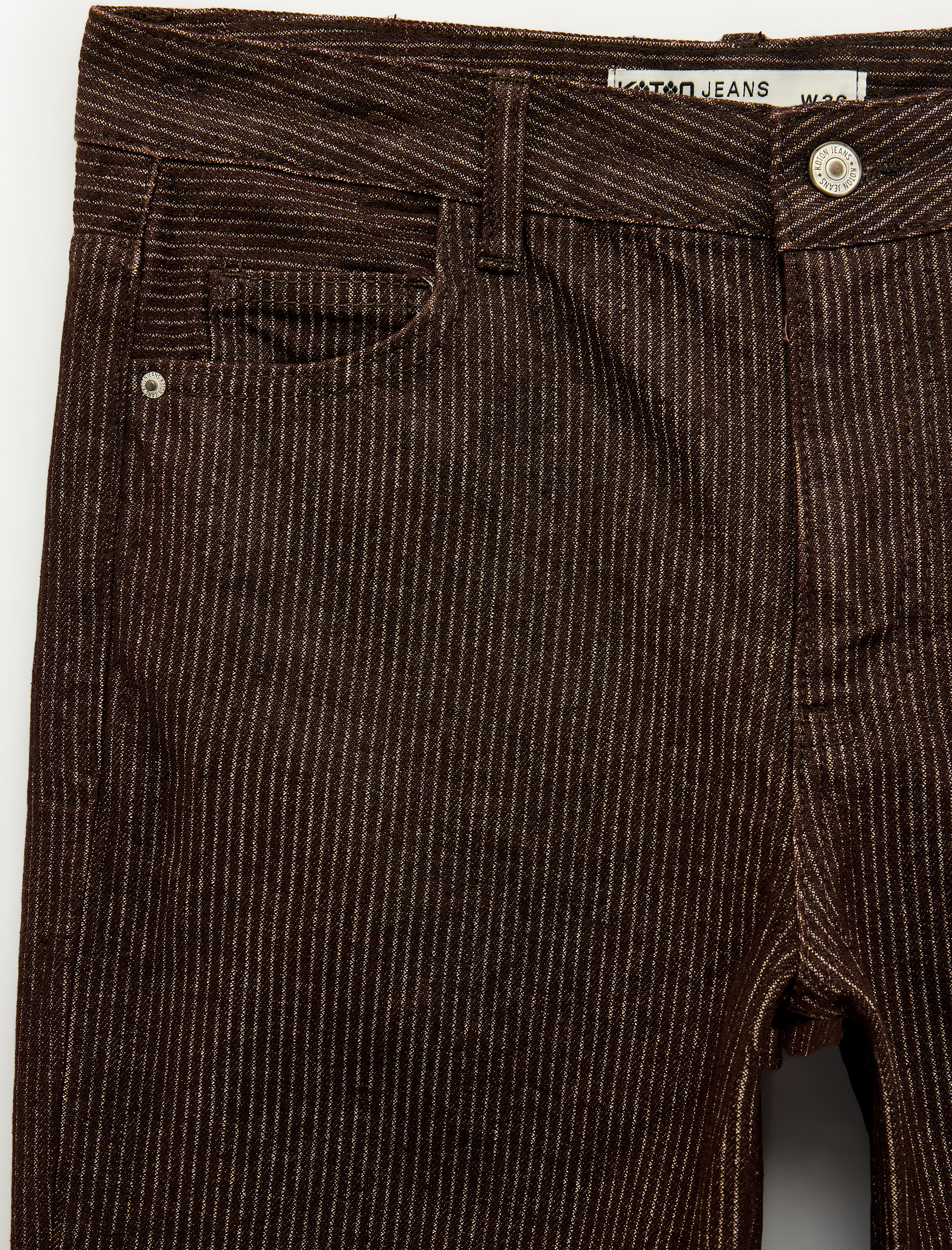   Pamuklu Düşük Bel Beş Cepli Uzun Düz Paça Çizgili Pantolon - Straight Fit Jean
