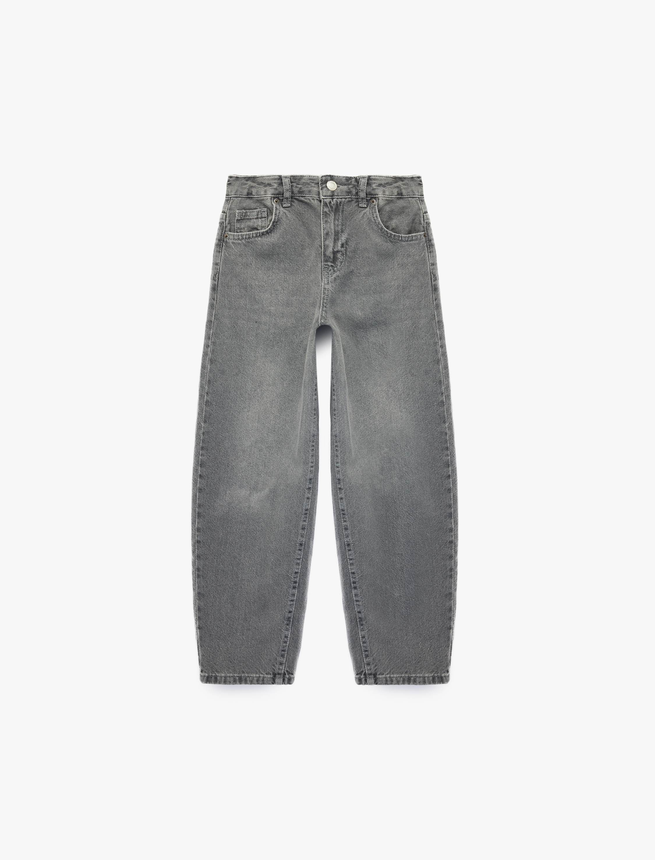  Erkek Çocuk Rahat Kesim Cep Detaylı Pamuklu Barrel Denim Pantolon