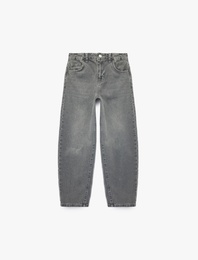 Rahat Kesim Cep Detaylı Pamuklu Barrel Denim Pantolon