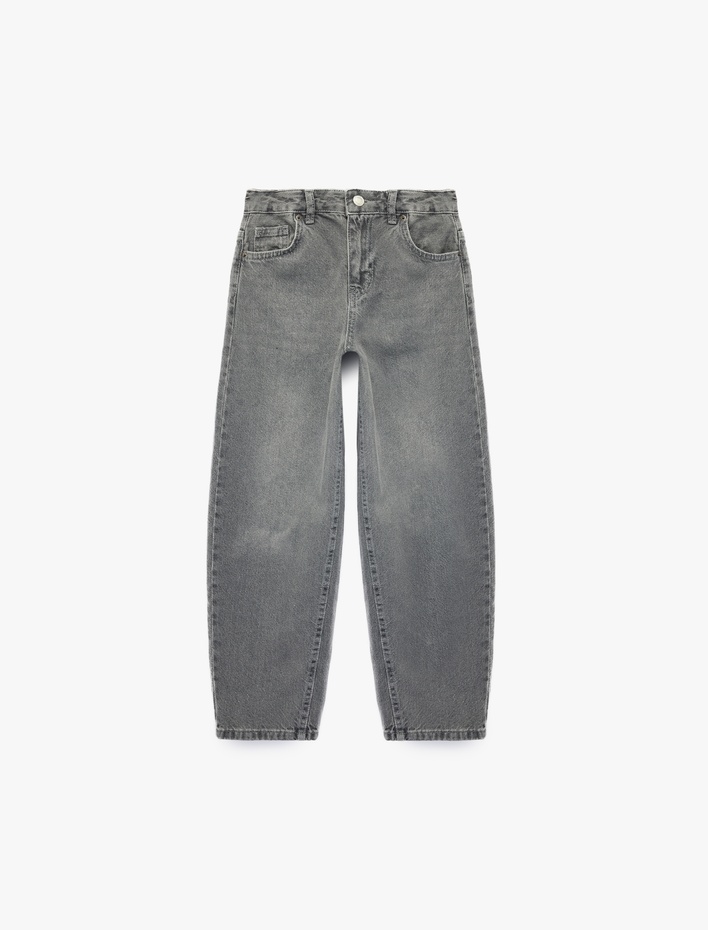 Erkek Çocuk Rahat Kesim Cep Detaylı Pamuklu Barrel Denim Pantolon