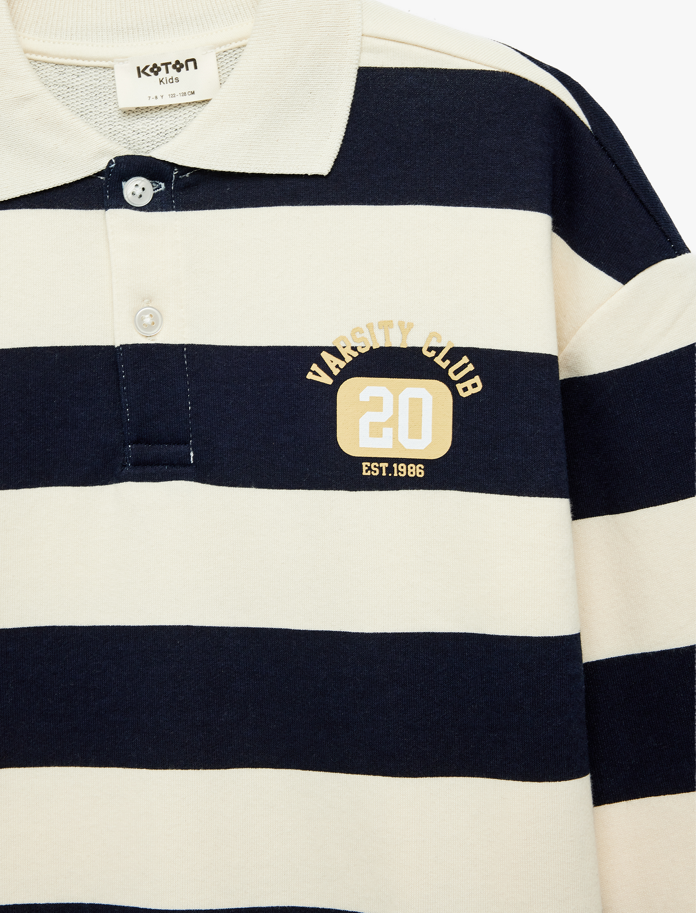  Erkek Çocuk Üç İplik Uzun Kollu Polo Yaka Çizgili Baskılı Sweatshirt