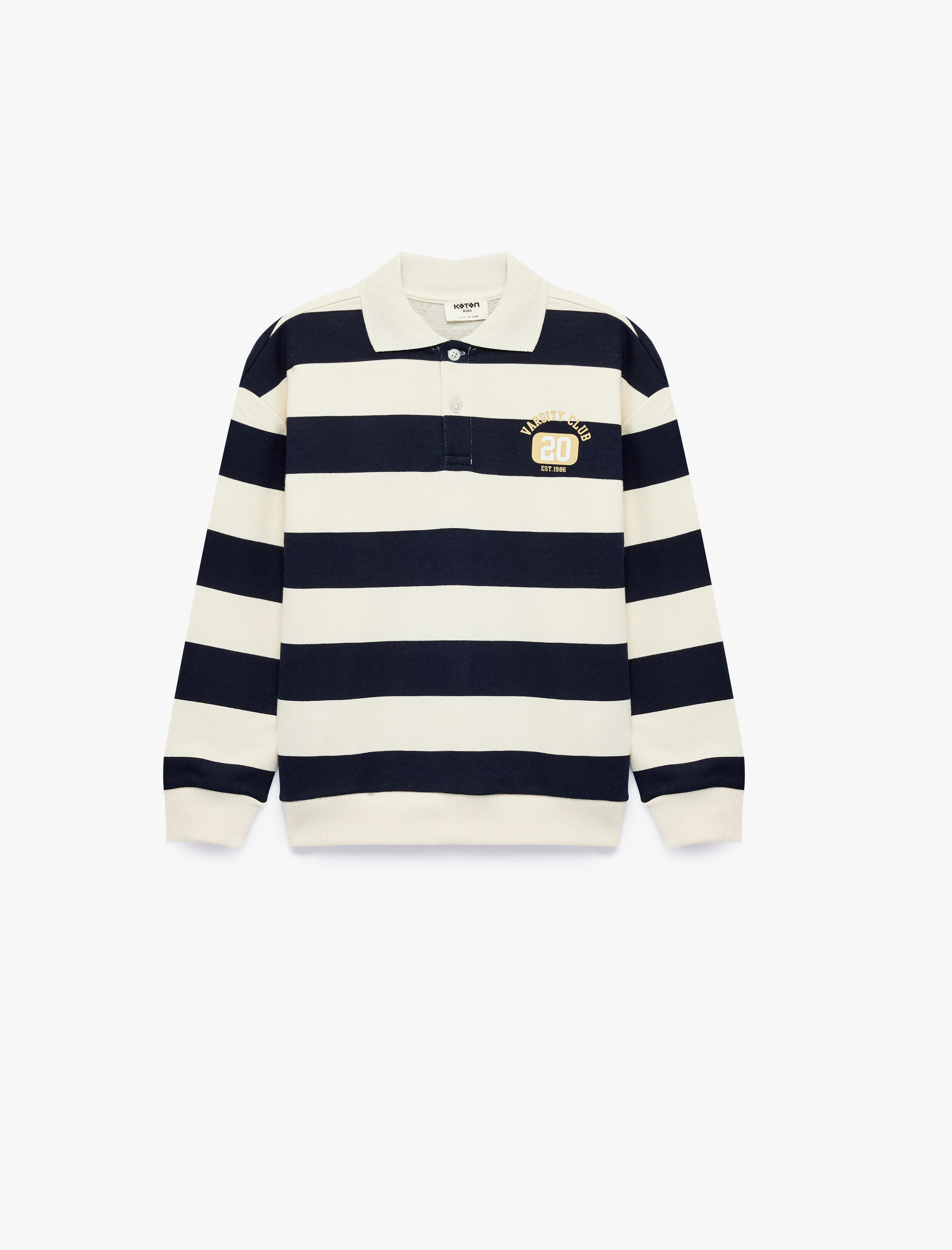  Erkek Çocuk Üç İplik Uzun Kollu Polo Yaka Çizgili Baskılı Sweatshirt