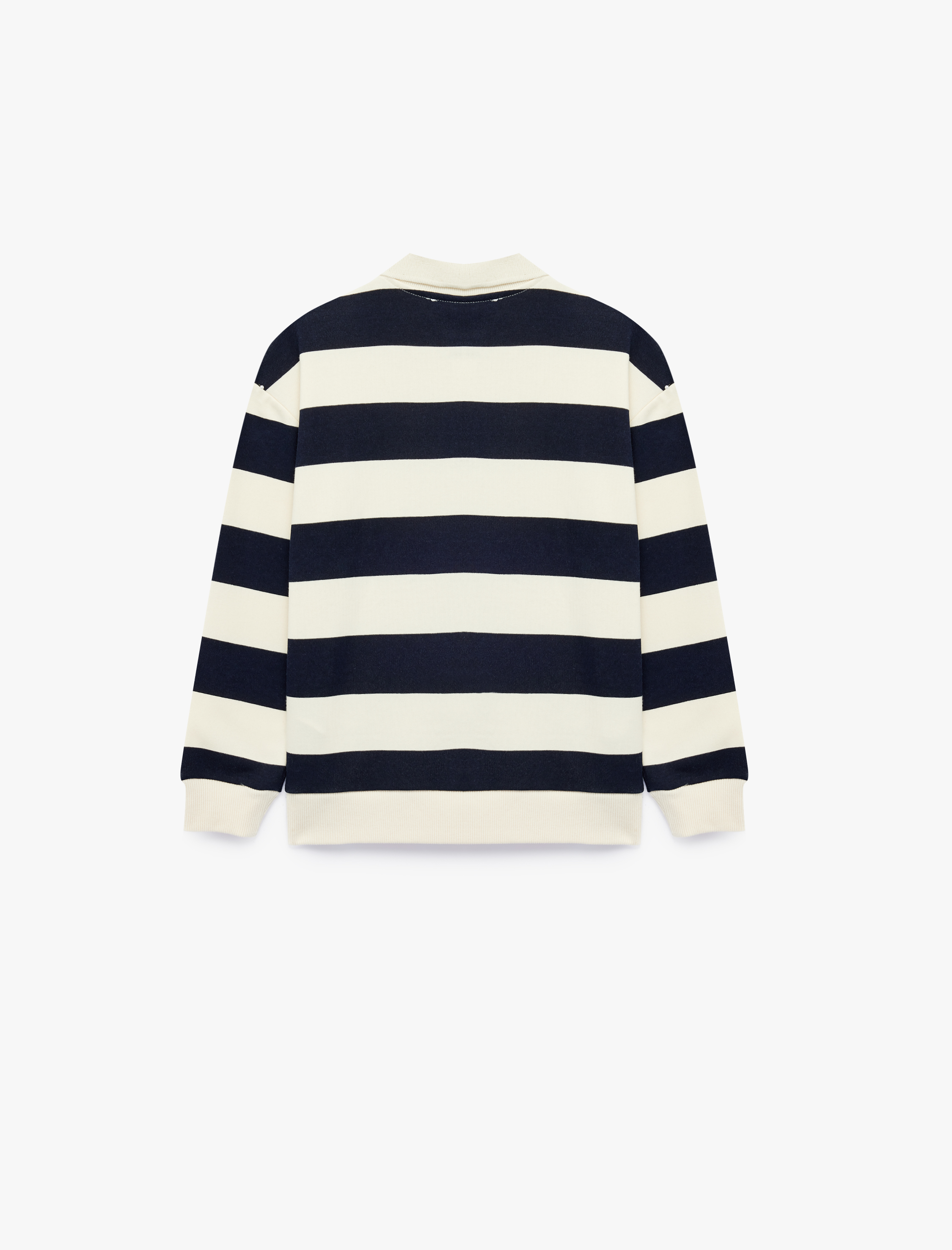  Erkek Çocuk Üç İplik Uzun Kollu Polo Yaka Çizgili Baskılı Sweatshirt