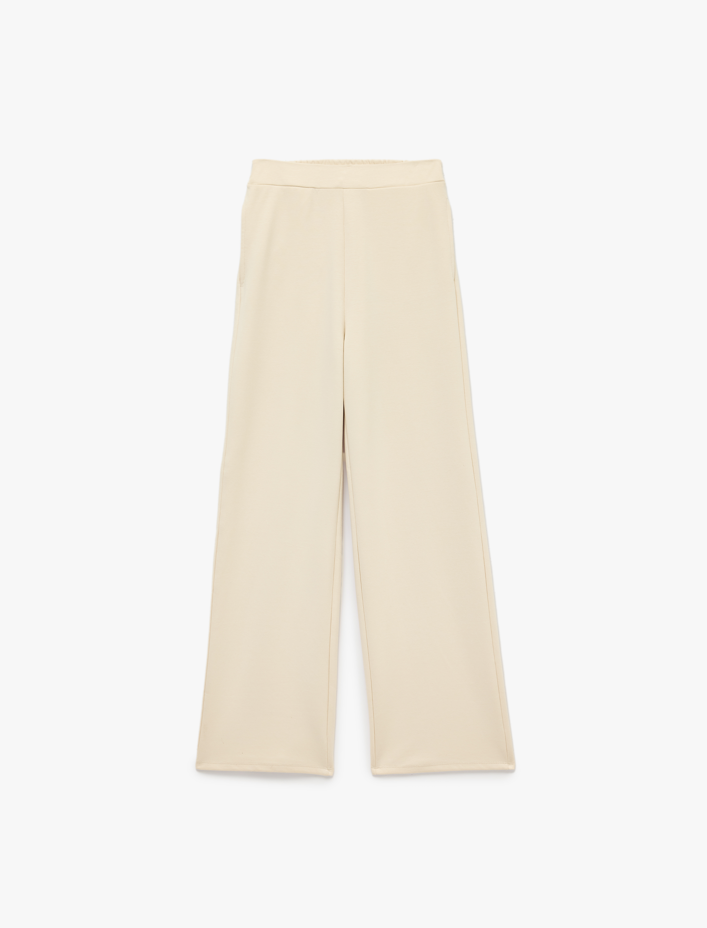   Normal Bel Regular Fit Cepli Düz Geniş Paça Pantolon