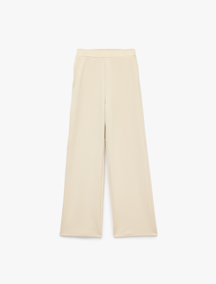  Normal Bel Regular Fit Cepli Düz Geniş Paça Pantolon