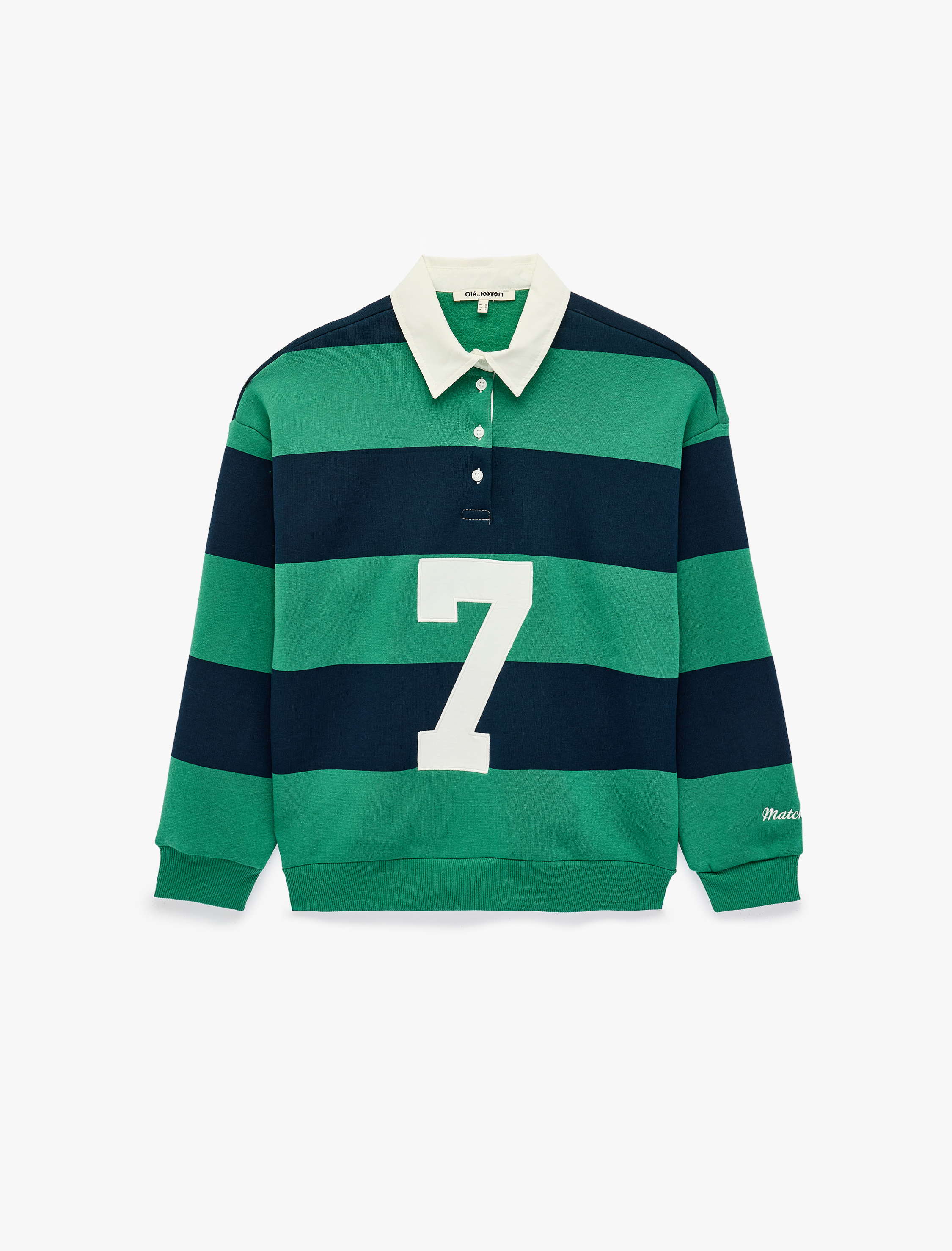  Rahat Kalıp Şardonlu Uzun Kollu Baskılı Çizgili Polo Yaka Sweatshirt