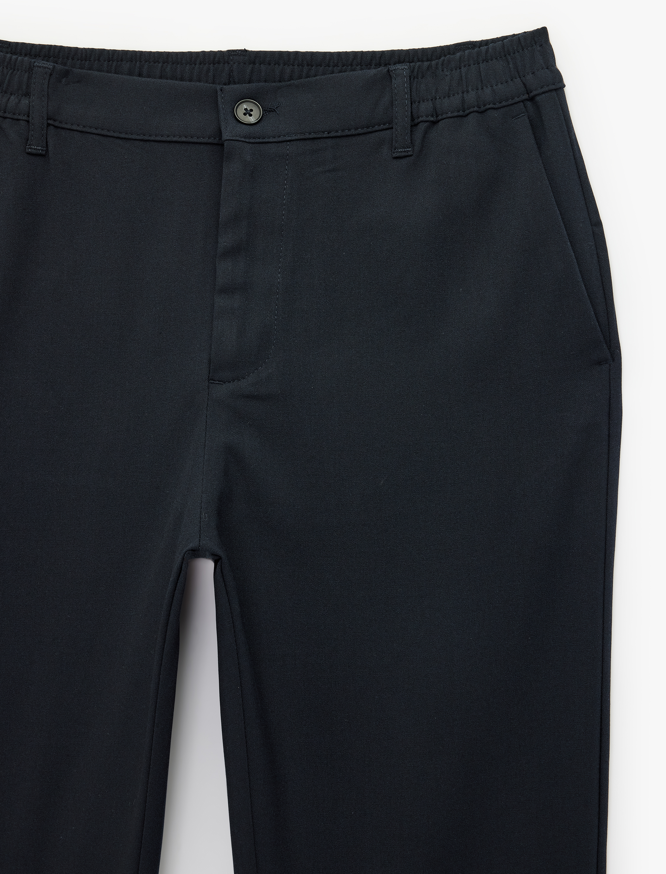   Viskon Karışımlı Cepli Beli Lastikli Düğmeli Slim Fit Pileli Kumaş Pantolon