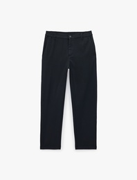 Viskon Karışımlı Cepli Beli Lastikli Düğmeli Slim Fit Pileli Kumaş Pantolon