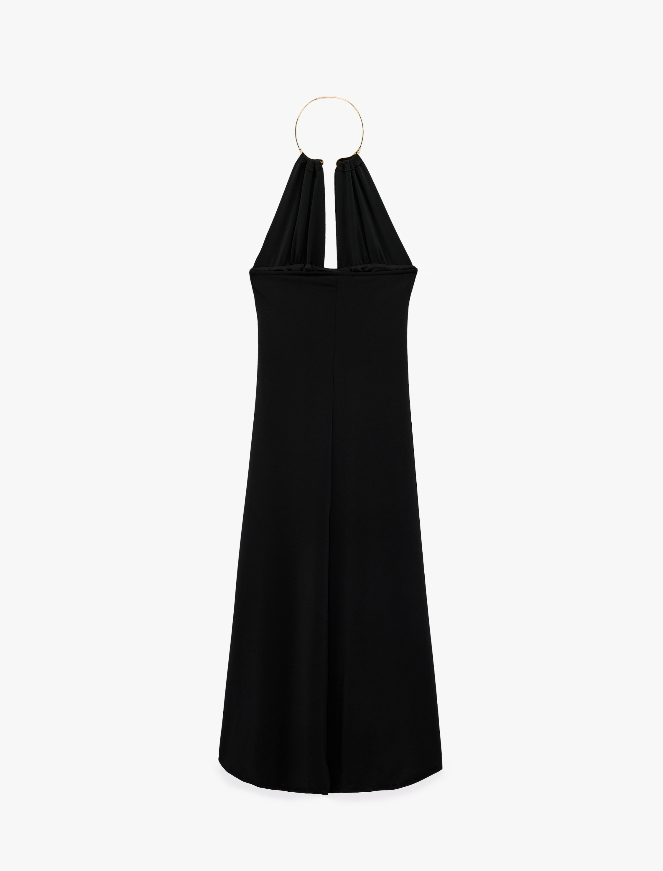   Slim Fit Sırt Dekolteli Metal Halka Detaylı Kolye Halter Yaka Uzun Elbise